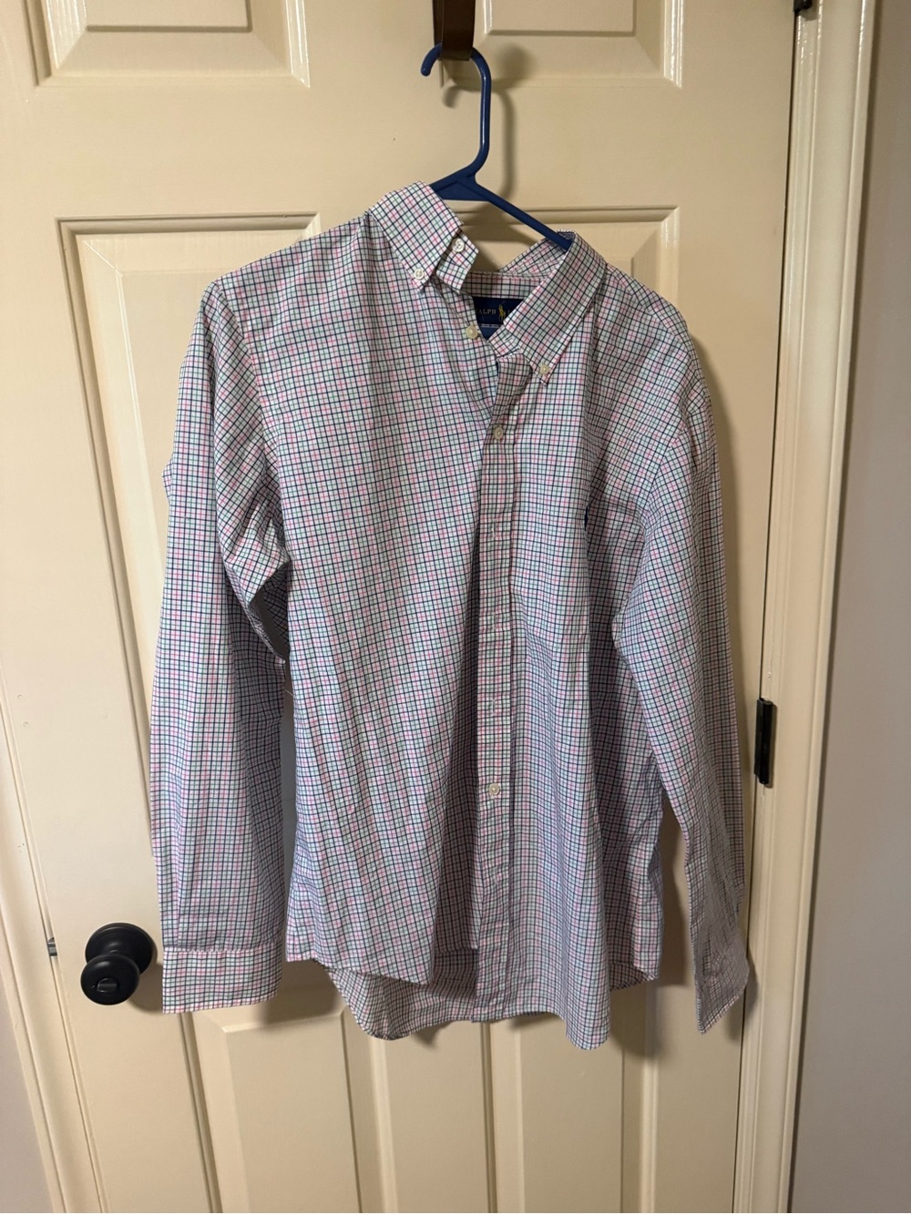Ralph Lauren Long-Sleeve Button-Down Shirt in White with Blue & Pink Check